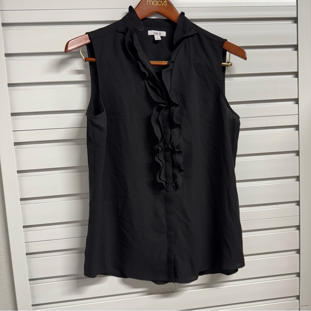 Bar III Black Ruffled Mandarin Collar Blouse